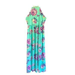 Anthropologie Everly Maxi Dress Size M Floral Racerback High Neck  Partial Lined
